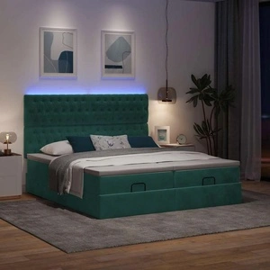 Османска спалня с матраци и LED осветление, 180x200 см, тъмнозелено кадифе
