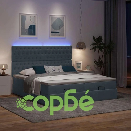 Османско легло с матраци и LED осветление, 200x200 см, тъмносиво кадифе ➤ топ цена ➤ sorbe.bg