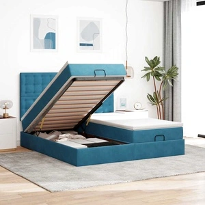 Луксозно османско легло от кадифе с матраци и LED осветление, тъмносиньо, 160x200 см