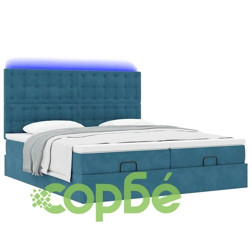 Луксозно османско легло от кадифе с матраци и LED осветление, тъмносиньо, 160x200 см ➤ топ цена ➤ sorbe.bg