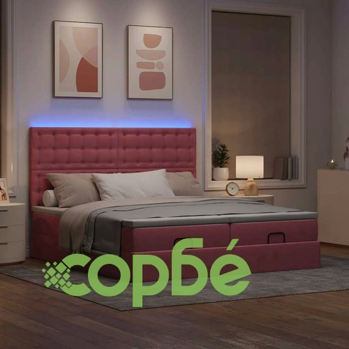 Луксозно османско легло от кадифе с матраци и LED осветление, розово, 160x200 см ➤ топ цена ➤ sorbe.bg