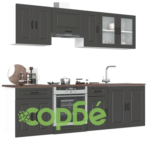 Комплект кухненски шкафове Kalmar от 8 части, черен, от инженерно дърво ➤ топ цена ➤ sorbe.bg