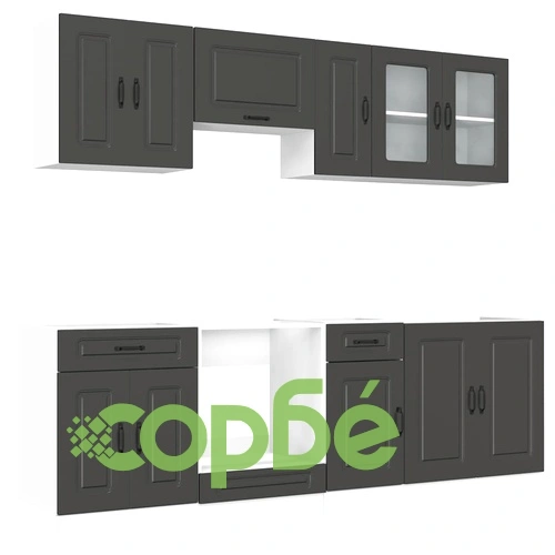 Комплект кухненски шкафове Kalmar от 8 части, черен, от инженерно дърво ➤ топ цена ➤ sorbe.bg