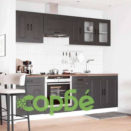 Комплект кухненски шкафове Kalmar от 8 части, черен, от инженерно дърво ➤ топ цена ➤ sorbe.bg