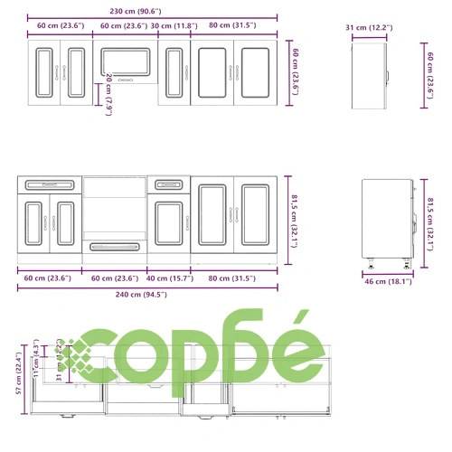 Комплект кухненски шкафове Kalmar от 8 части, черен, от инженерно дърво ➤ топ цена ➤ sorbe.bg