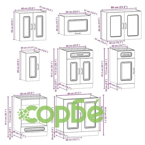 Комплект кухненски шкафове Kalmar от 8 части, черен, от инженерно дърво ➤ топ цена ➤ sorbe.bg