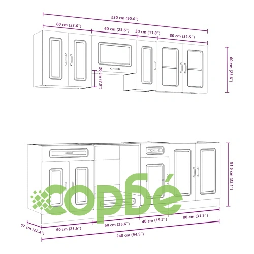 Комплект кухненски шкафове Kalmar от 8 части, черен, от инженерно дърво ➤ топ цена ➤ sorbe.bg