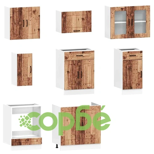 Комплект от 8 части кухненски шкафове Kalmar от инженерно дърво, цвят Старо дърво ➤ топ цена ➤ sorbe.bg