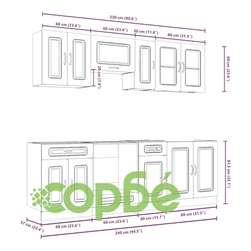Комплект от 8 части кухненски шкафове Kalmar от инженерно дърво, цвят Старо дърво ➤ топ цена ➤ sorbe.bg