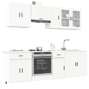 Комплект кухненски шкафове Kalmar от 8 части, бял, от инженерно дърво