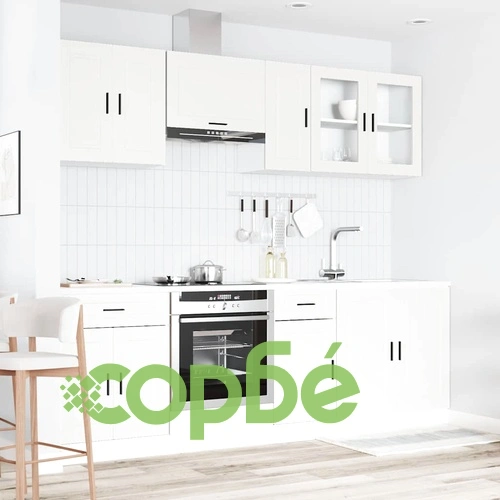 Комплект кухненски шкафове Kalmar от 8 части, бял, от инженерно дърво ➤ топ цена ➤ sorbe.bg