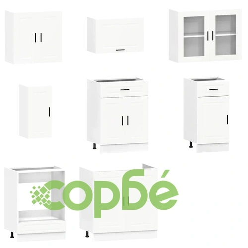 Комплект кухненски шкафове Kalmar от 8 части, бял, от инженерно дърво ➤ топ цена ➤ sorbe.bg