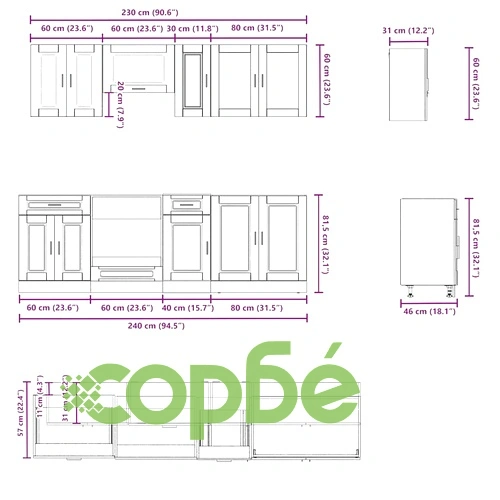 Комплект кухненски шкафове Kalmar от 8 части, бял, от инженерно дърво ➤ топ цена ➤ sorbe.bg