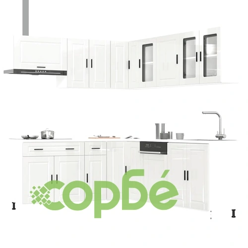 Комплект кухненски шкафове Porto от 11 части, бял гланц, инженерно дърво ➤ топ цена ➤ sorbe.bg