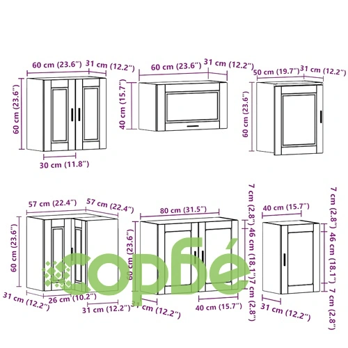 Комплект кухненски шкафове Porto от 11 части, бял гланц, инженерно дърво ➤ топ цена ➤ sorbe.bg