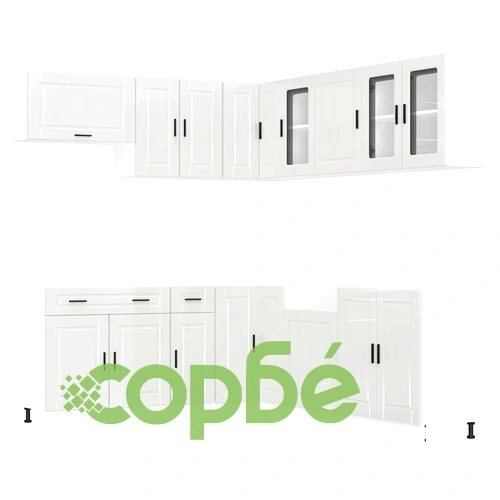 Комплект кухненски шкафове Porto от 11 части, бял гланц, инженерно дърво ➤ топ цена ➤ sorbe.bg