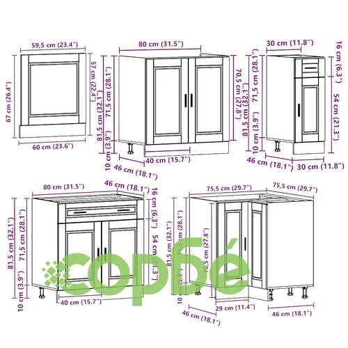 Комплект кухненски шкафове Porto от 11 части, бял гланц, инженерно дърво ➤ топ цена ➤ sorbe.bg