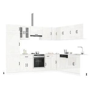 Комплект кухненски шкафове Kalmar от 14 части, бял гланц, инженерно дърво