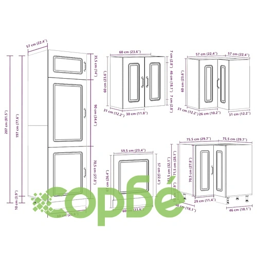 Комплект кухненски шкафове Kalmar от 14 части, бял гланц, инженерно дърво ➤ топ цена ➤ sorbe.bg