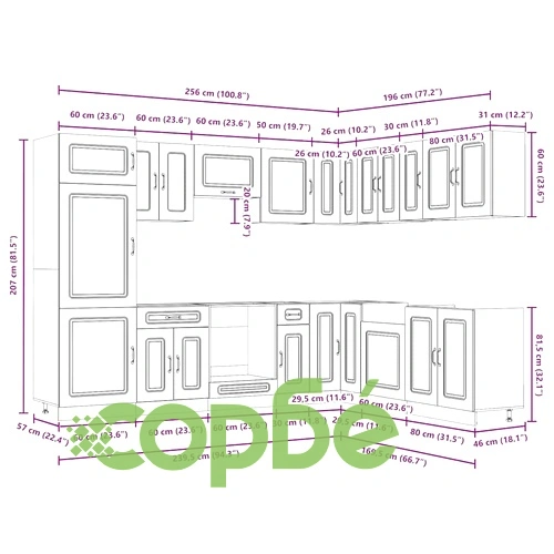 Комплект кухненски шкафове Kalmar от 14 части, бял гланц, инженерно дърво ➤ топ цена ➤ sorbe.bg
