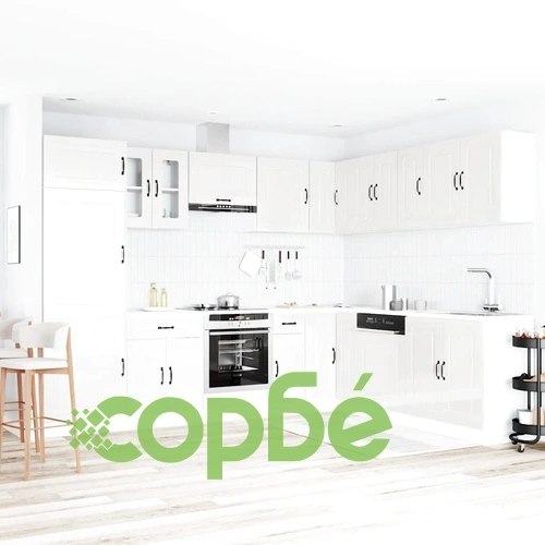 Комплект кухненски шкафове Kalmar от 14 части, бял гланц, инженерно дърво ➤ топ цена ➤ sorbe.bg