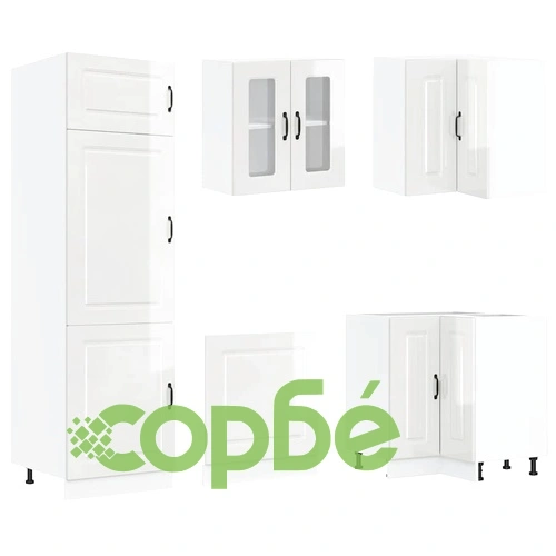 Комплект кухненски шкафове Kalmar от 14 части, бял гланц, инженерно дърво ➤ топ цена ➤ sorbe.bg