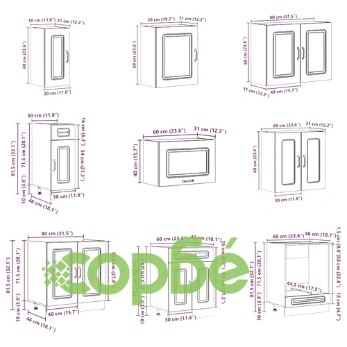 Комплект кухненски шкафове Kalmar от 14 части, бял гланц, инженерно дърво ➤ топ цена ➤ sorbe.bg