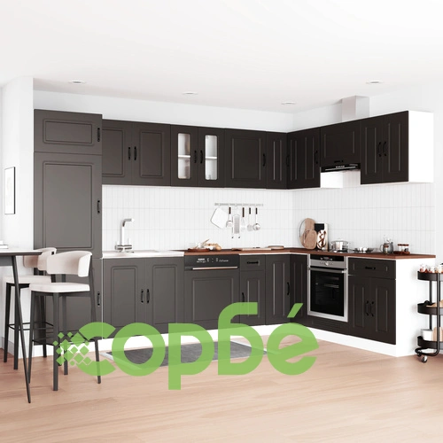 Кухненски шкаф Kalmar с двойни мивки - черен, от инженерна дървесина, 80 x 46 x 81.5 см ➤ топ цена ➤ sorbe.bg