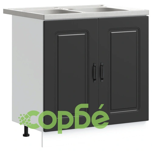 Кухненски шкаф Kalmar с двойни мивки - черен, от инженерна дървесина, 80 x 46 x 81.5 см ➤ топ цена ➤ sorbe.bg