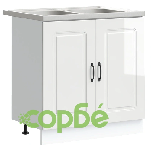 Кухненски шкаф Калмар с двойни мивки от инженерна дървесина в бял гланц 80x46x81.5 см ➤ топ цена ➤ sorbe.bg