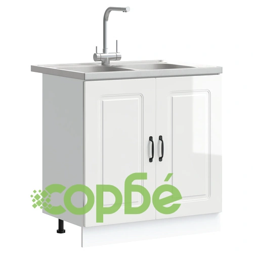 Кухненски шкаф Калмар с двойни мивки от инженерна дървесина в бял гланц 80x46x81.5 см ➤ топ цена ➤ sorbe.bg