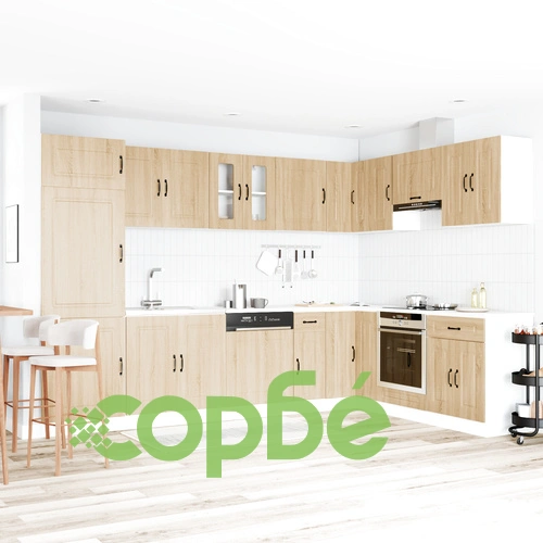 Кухненски шкаф Калмар с двойни мивки от инженерна дървесина, цвят сънева дъб, 80 x 46 x 81.5 см ➤ топ цена ➤ sorbe.bg