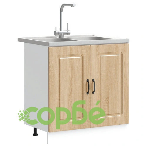 Кухненски шкаф Калмар с двойни мивки от инженерна дървесина, цвят сънева дъб, 80 x 46 x 81.5 см ➤ топ цена ➤ sorbe.bg