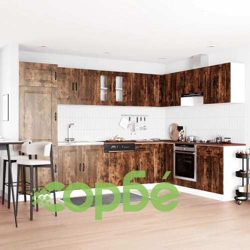 Кухненски шкаф Калмар от инженерна дървесина с двойни мивки, опушен дъб, 80х46х81,5 см ➤ топ цена ➤ sorbe.bg