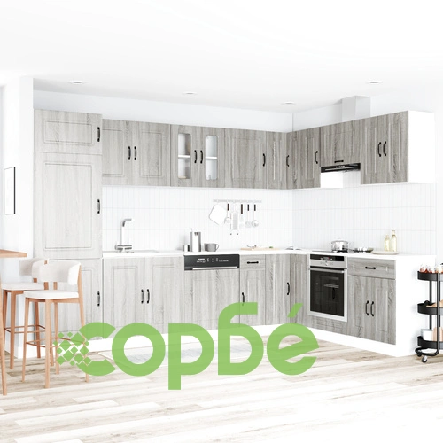 Кухненски шкаф Калмар с двойни мивки - Сив, от инженерна дървесина, 80x46x81.5 см ➤ топ цена ➤ sorbe.bg