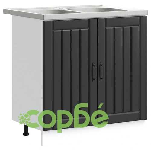 Кухненски шкаф Лука с двойни мивки, черен, 80x46.5x81.5 см, от инженерна дървесина ➤ топ цена ➤ sorbe.bg