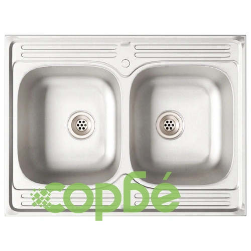 Кухненски шкаф Лука с двойни мивки, черен, 80x46.5x81.5 см, от инженерна дървесина ➤ топ цена ➤ sorbe.bg