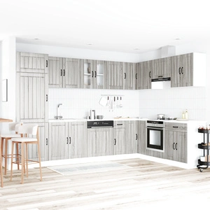 Кухненски шкаф Лука с двойни мивки 80x46.5x81.5 см, сиво сонома, от инженерна дървесина