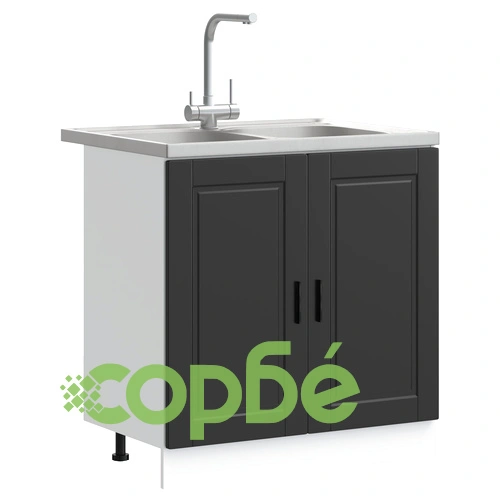 Мивка с основен шкаф Порто черен 80x46x84,5 см от инженерна дървесина ➤ топ цена ➤ sorbe.bg