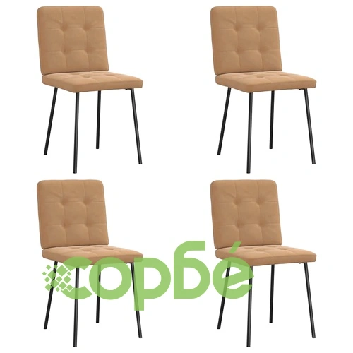 Трапезни столове от кафяво кадифе, комплект 4 броя, метална основа ➤ топ цена ➤ sorbe.bg
