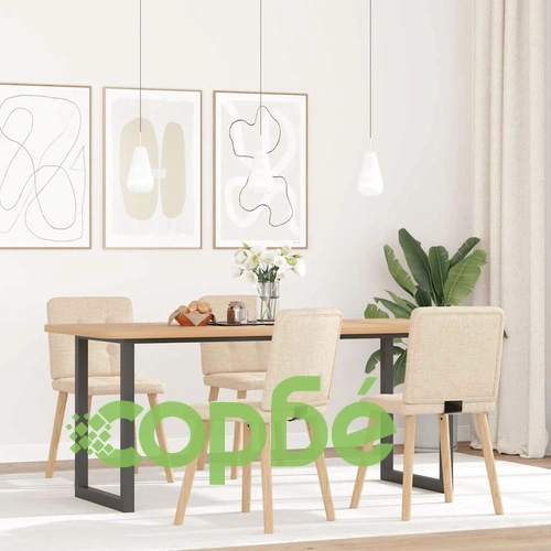 Трапезни столове, 4 бр, кремави, полиестерен текстил, метална рамка ➤ топ цена ➤ sorbe.bg