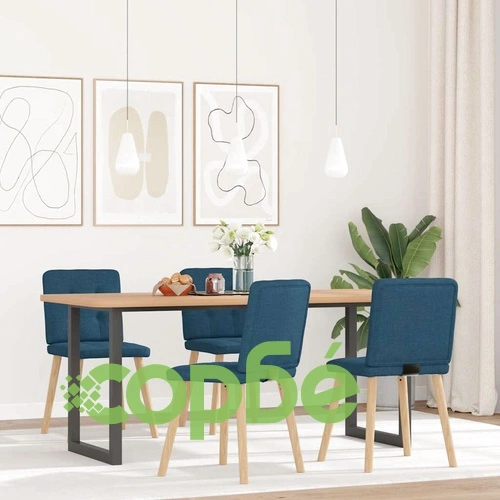 Трапезни столове, 4 бр, сини, полиестерен текстил с метална рамка ➤ топ цена ➤ sorbe.bg