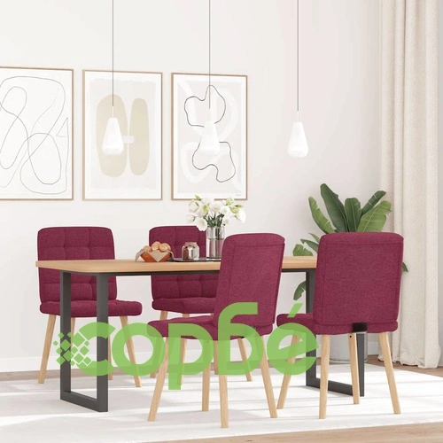 Трапезни столове от текстил, 4 бр., виненочервени, с метална и дървена рамка ➤ топ цена ➤ sorbe.bg