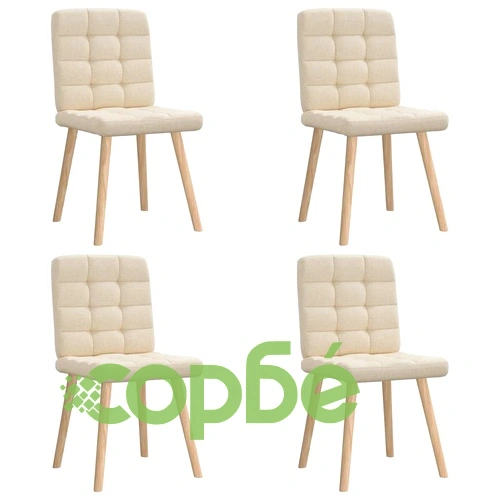Трапезни столове, 4 бр, кремави, полиестерен текстил, с метална и дървена рамка ➤ топ цена ➤ sorbe.bg