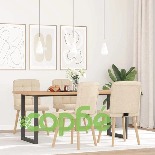 Трапезни столове, 4 бр, кремави, полиестерен текстил, с метална и дървена рамка ➤ топ цена ➤ sorbe.bg