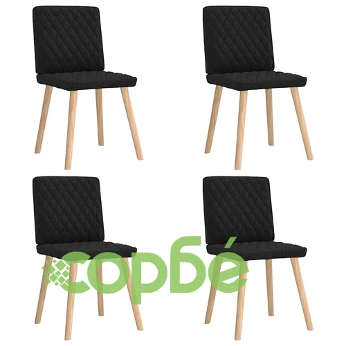 Трапезни столове от текстил, комплект 4 броя, черни, с метална и дървена основа ➤ топ цена ➤ sorbe.bg