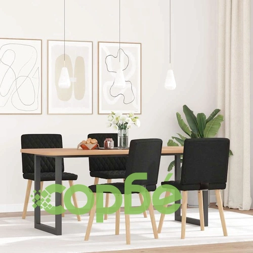 Трапезни столове от текстил, комплект 4 броя, черни, с метална и дървена основа ➤ топ цена ➤ sorbe.bg