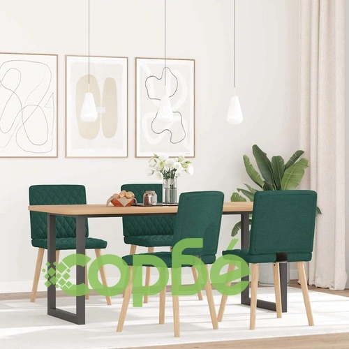 Комплект от 4 Елегантни Трапезни Стола с Тъмнозелена Текстилна Тапицерия ➤ топ цена ➤ sorbe.bg