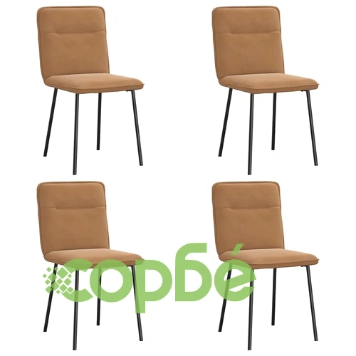 Трапезни столове от кафяво кадифе, комплект от 4 броя, метална основа ➤ топ цена ➤ sorbe.bg