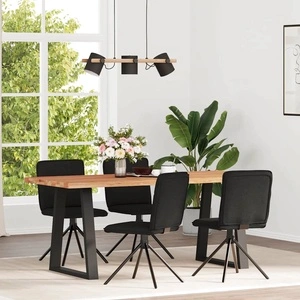 Трапезни столове, 4 бр., черни, текстил, с метална и дървена рамка